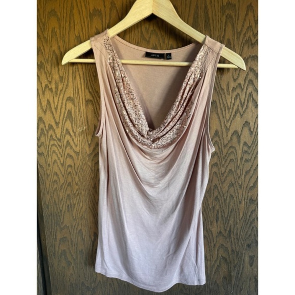 Apt. 9 Womens Pink Sequin Cowl Neck Sleeveless Tank Top‎ Shell Size S